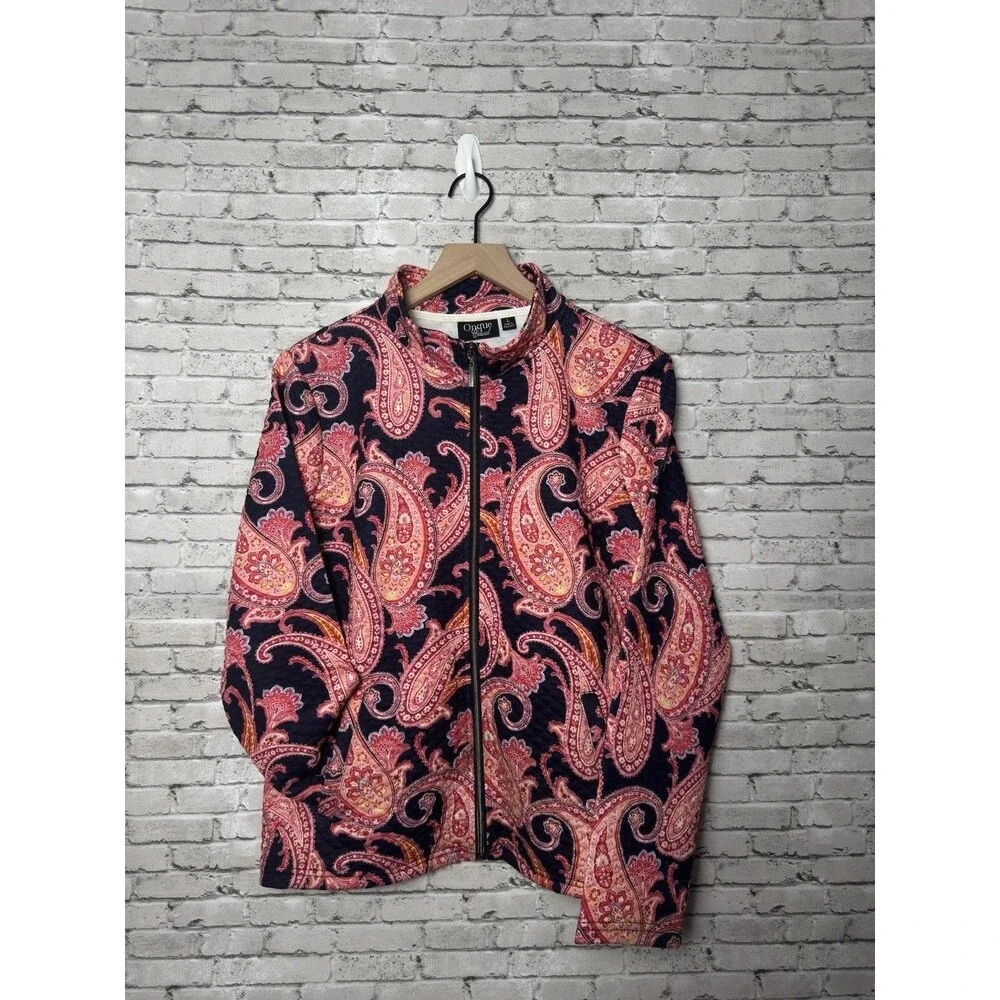 Onque Casual Women's Paisley Floral Full Zip Jacket - Size L - Picture 1 of 5